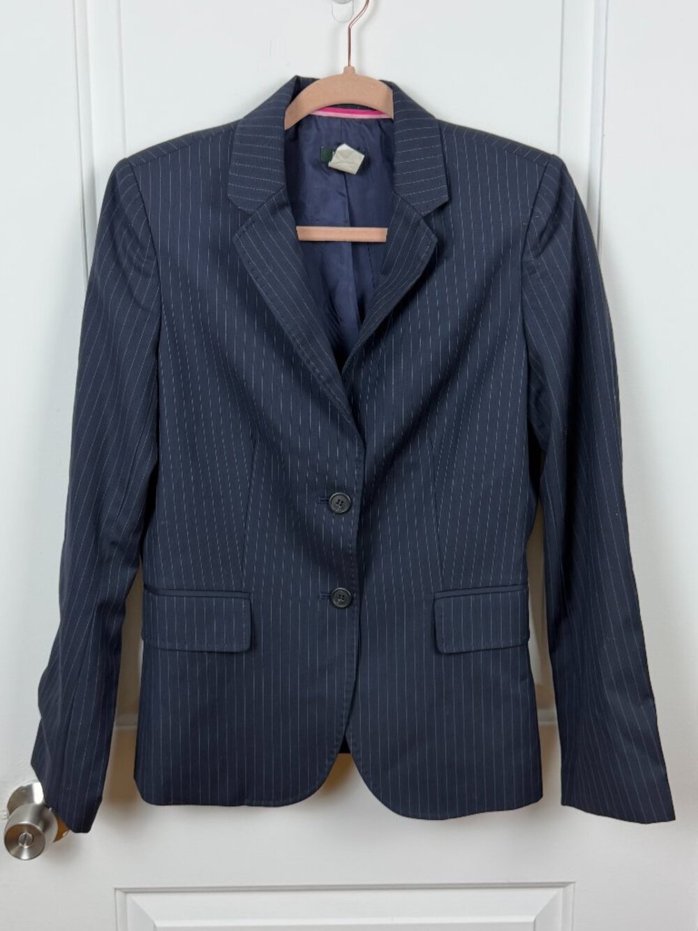 J.Crew | Navy Blue Pinstripe Wool 2-Button Blazer Jacket Size Women's 6